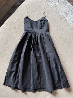 Women's Black Midi Fit-and-Flare Spaghetti-Strap Dress